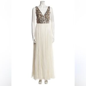 NWT Rachel Gilbert silk white sequin maxi gown dress, size US 0